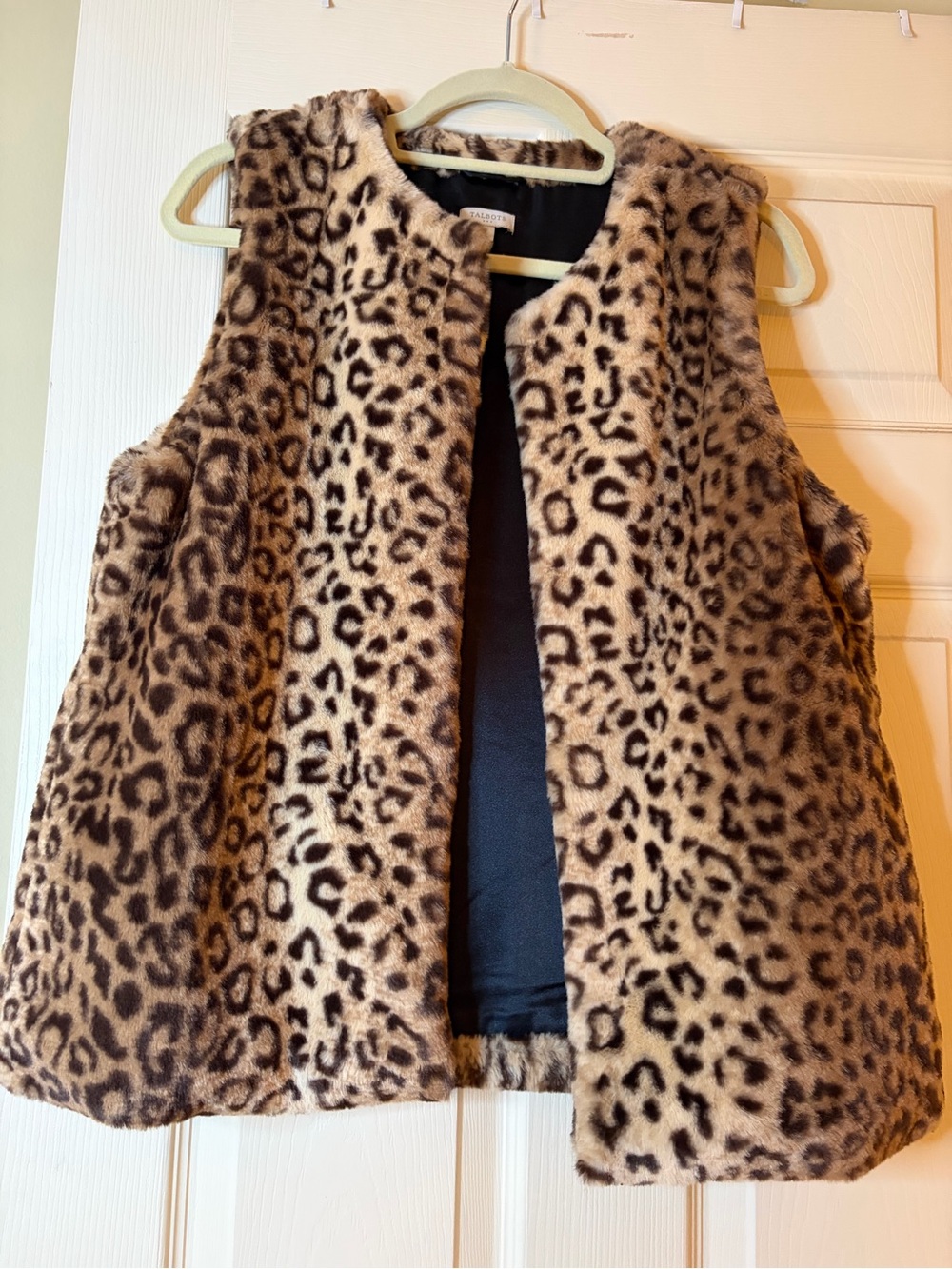 Talbots Leopard Print Faux Fur Vest - Taupe & Black